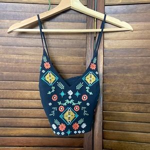 Vintage embroidered camisole crop top | XS/S | adjustable cross straps